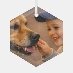 Boy and His Dog Glass Hexagon Ornament