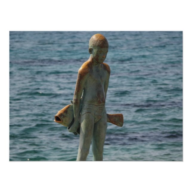Boy and his Fish statue Paphos seafront Poster (Front)