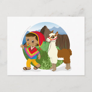 Boy and his llama postcard
