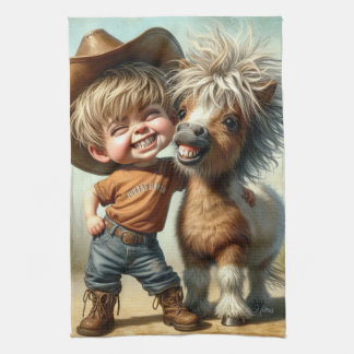 Boy and his pony Kitchen Towel