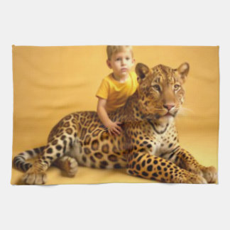 boy and jaguar tea towel