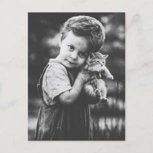Boy and kitten postcard