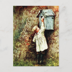 Boy and letter postcard