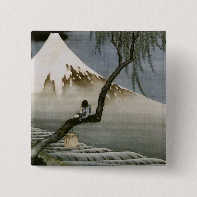 Boy and Mount Fuji Hokusai Japanese Fine Art 15 Cm Square Badge (Front)