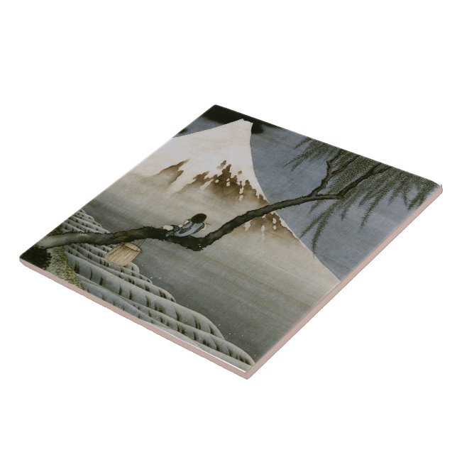 Boy and Mount Fuji Hokusai Japanese Fine Art Tile (Side)