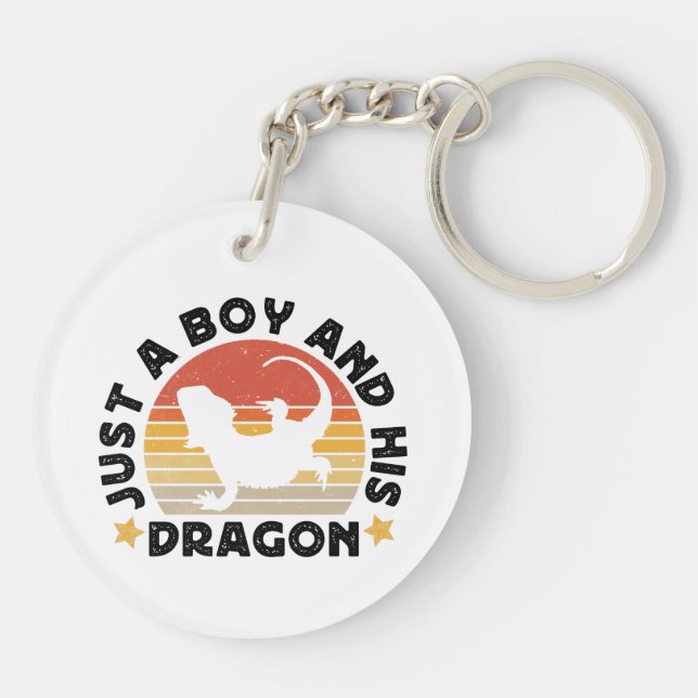 Boy and Pet Bearded Dragon Lizard Funny Saying Key Ring (Back)