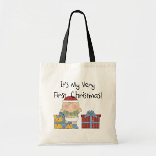 Boy and Presents 1st Christmas Tshirts and Gifts Tote Bag