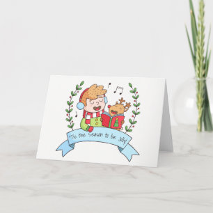 Boy and Reindeer Tis the Season to be Jolly Carol Holiday Card