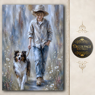 Boy and Sheepdog Friendship Decoupage Tissue Paper