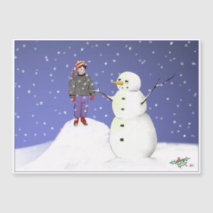 Boy and Snowman Holiday Card