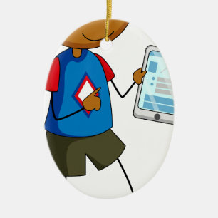 Boy and tablet ceramic tree decoration