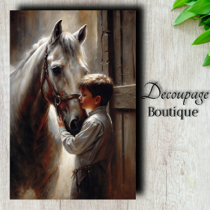 Boy and White Horse Decoupage Tissue Paper