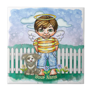 Boy Angel and Dog Tile