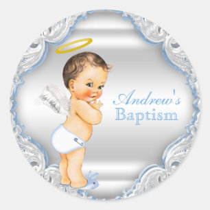 Boy Angel Baptism Christening Classic Round Sticker