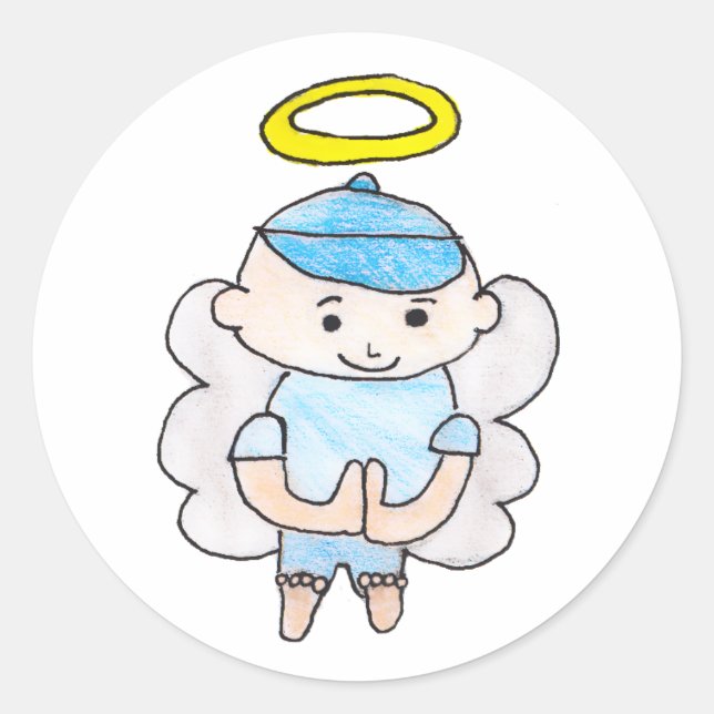 Boy Angel Classic Round Sticker (Front)