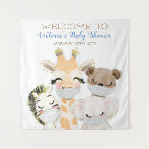 Boy Animals With Mask Baby Shower SQ Backdrop Tapestry