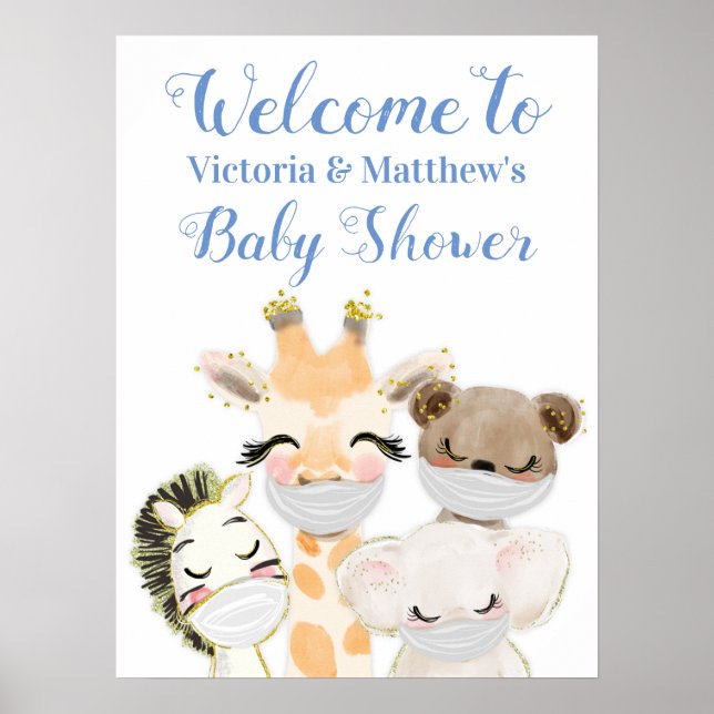 Boy Animals with Masks Baby Shower Sign (Front)