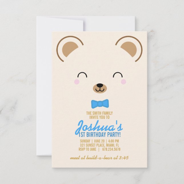 boy ANY AGE teddy BEAR BIRTHDAY party blue Invitation (Front)