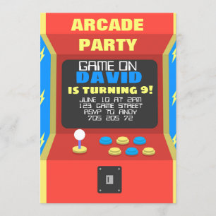 Boy Arcade Party Retro Gaming Birthday Invitation