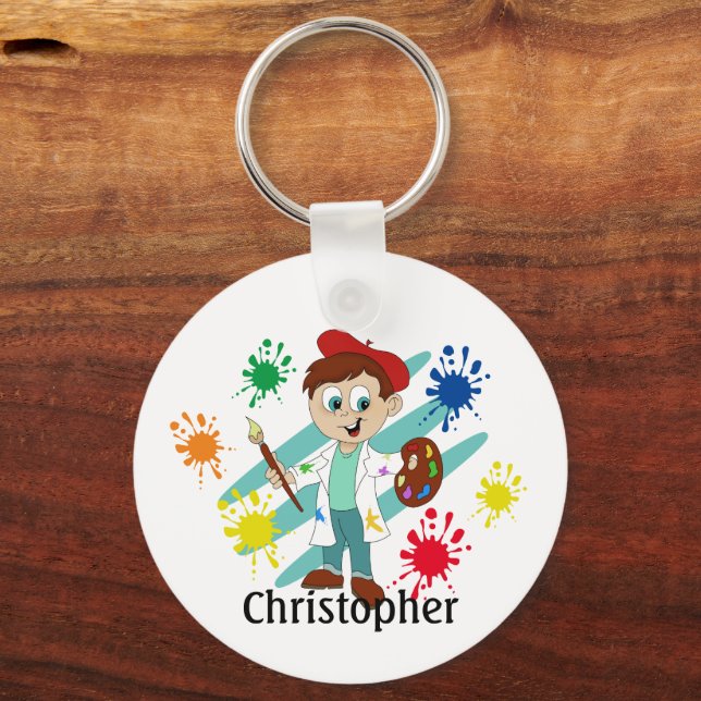 Boy Artist Painter Personalised Key Ring (Back)