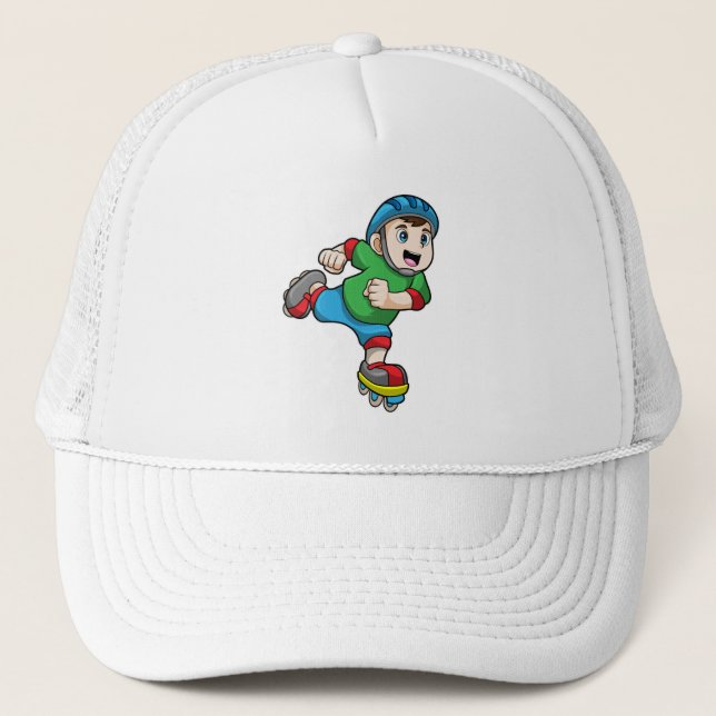 Boy as Skater with Skates & Helmet Trucker Hat (Front)