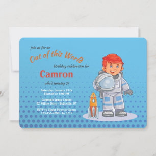 Boy Astronaut Birthday Party Invitations