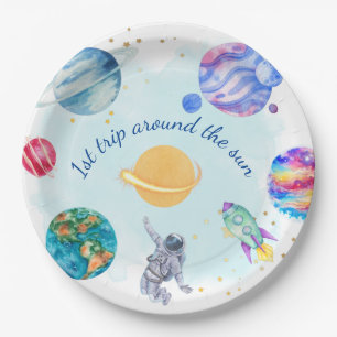 Boy Astronaut Gold Blue Rocket Ship Planet  Paper Plate