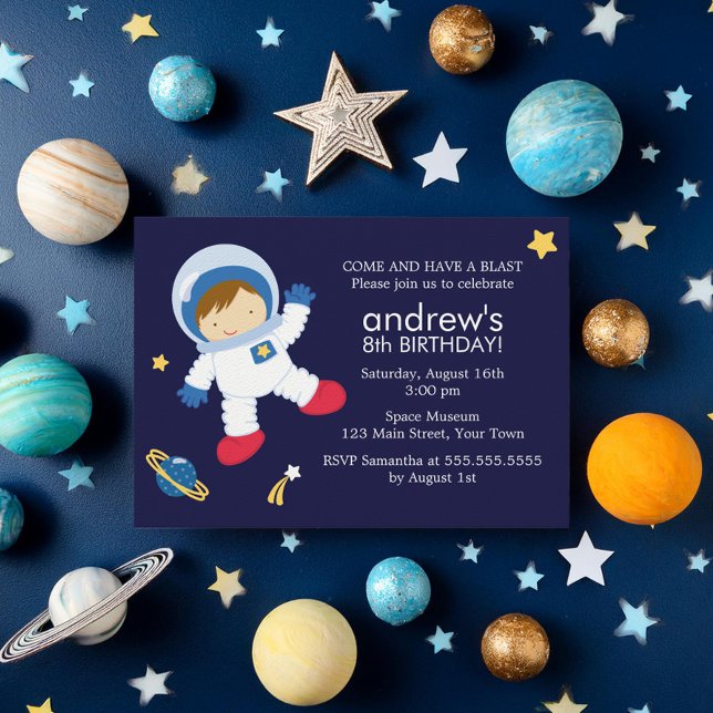 Boy Astronaut Outer Space Themed Birthday Party Invitation (Creator Uploaded)