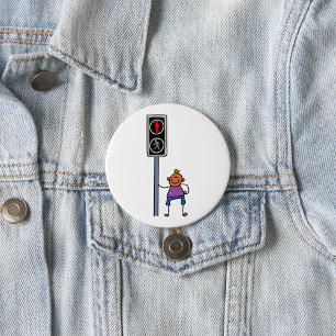 Boy at Pedestrian Crossing with Red Stop Signal 7.5 Cm Round Badge