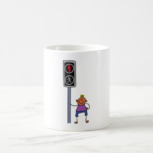 Boy at Pedestrian Crossing with Red Stop Signal Coffee Mug