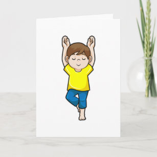 Boy at Yoga Stretching exercises Card