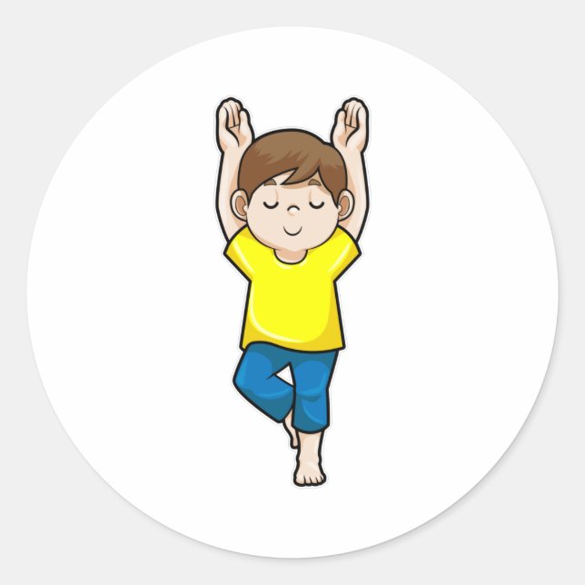 Boy at Yoga Stretching exercises Classic Round Sticker (Front)