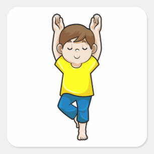 Boy at Yoga Stretching exercises Square Sticker