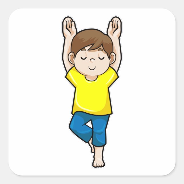Boy at Yoga Stretching exercises Square Sticker (Front)