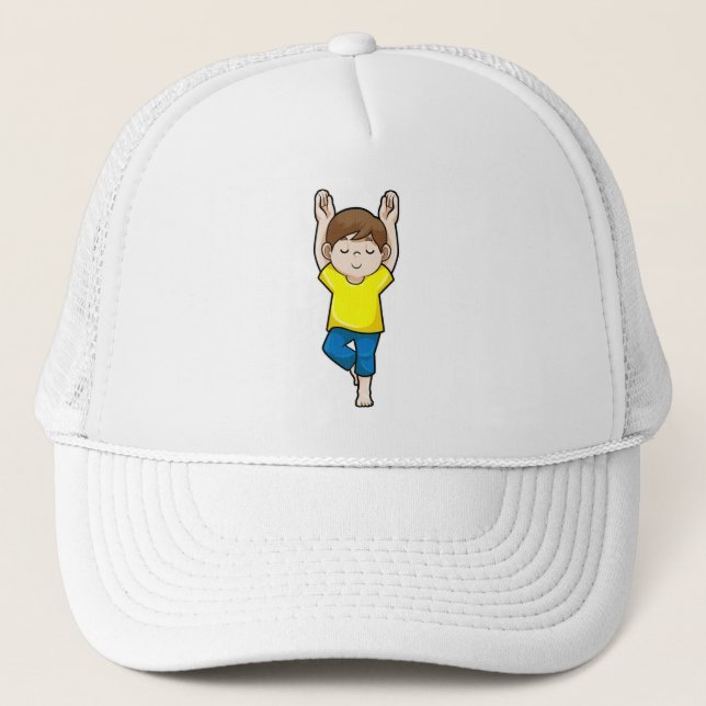 Boy at Yoga Stretching exercises Trucker Hat (Front)