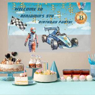 Boy Auto Racing Theme 5th Birthday Party Banner