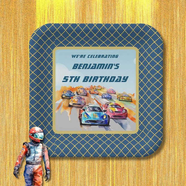 Boy Auto Racing Theme 5th Birthday Party Paper Plate (Creator Uploaded)