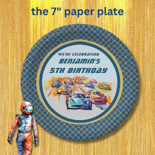 Boy Auto Racing Theme 5th Birthday Party Paper Plate
