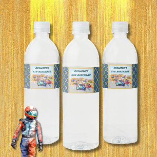Boy Auto Racing Theme 5th Birthday Party Water Bottle Label