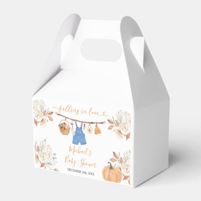 Boy Autumn Clothes Pumpkin Fall Baby Shower Favour Box (Front Side)