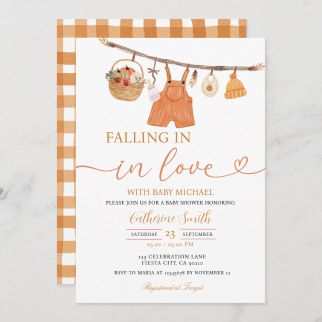 Boy Autumn Clothesline Fall Baby Shower Invite (Front/Back)