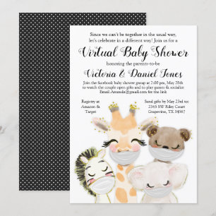 Boy Baby Animals Mask Covid Drive By Baby Shower Invitation