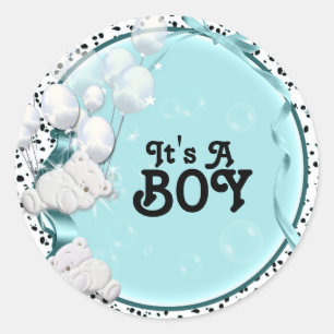 Boy baby birth announcement bear classic round sticker
