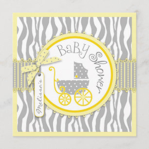 BOY Baby Carriage, Zebra Print, Yellow Baby Shower Invitation