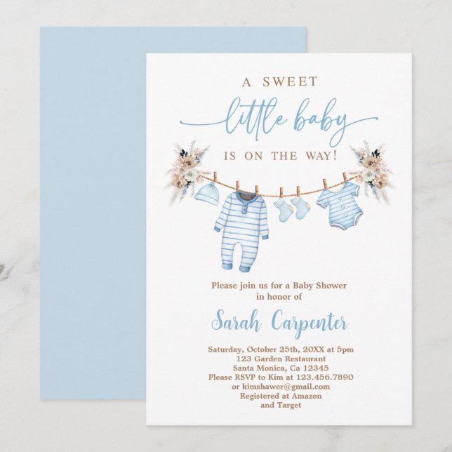 Boy Baby Clothes Baby Shower Invitation (Front/Back)