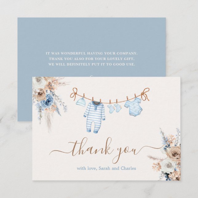 Boy Baby Clothes Baby Shower Thank You Card (Front/Back)