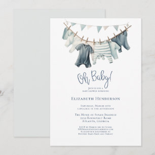 Boy Baby Clothes Clothesline Boy Baby Shower Invitation