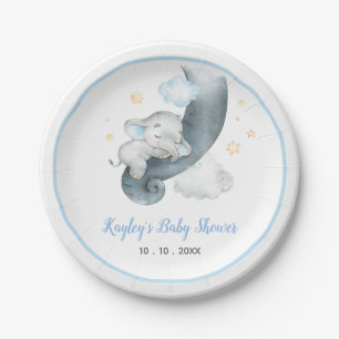Boy Baby Elephant Baby Shower (Sleeping Dreamy) Paper Plate