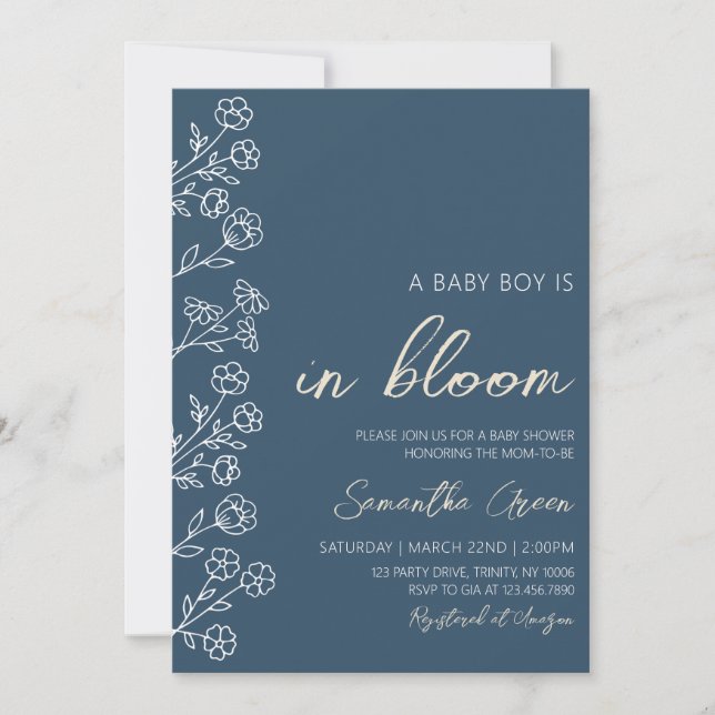Boy Baby in Bloom Baby Shower Invitation (Front)
