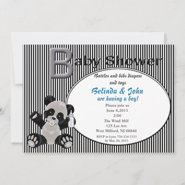 Boy Baby Panda Baby Shower Invitation (Front)